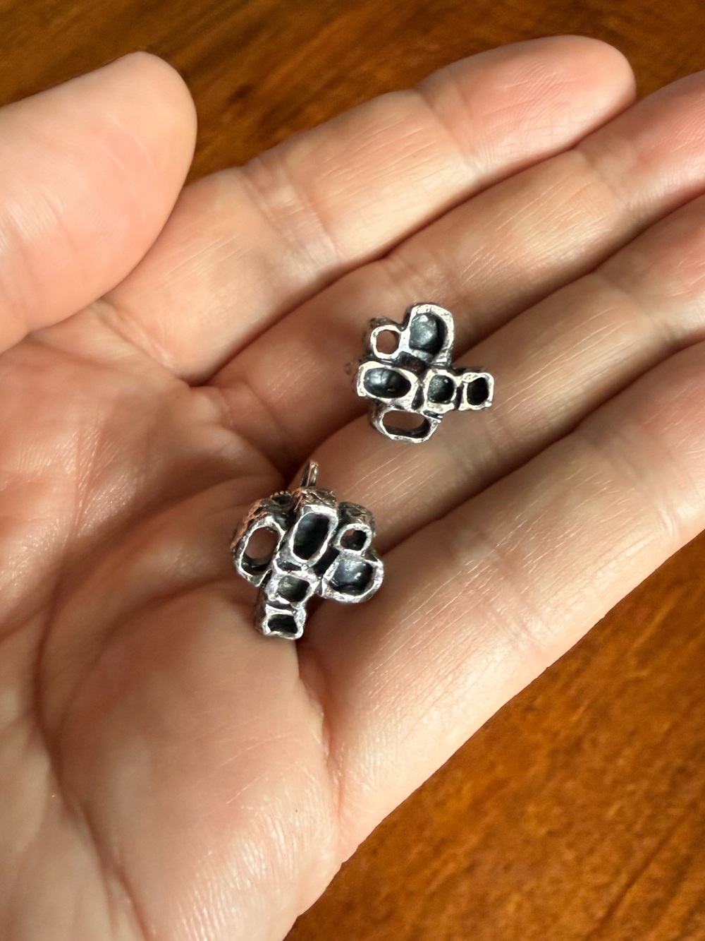 Guy Vidal Brutalist Screwback Earrings Modernist Honeycomb Cubist
